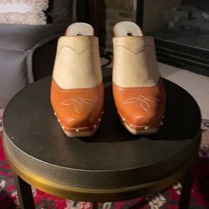 Ralph Lauren Collection 4” heel clogs in natural leather and suede